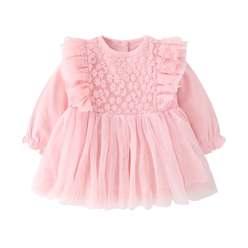 

Кружевное праздвечерние чное платье для новорожденных девочек, весенне-осеннее хлопковое платье принцессы с длинным рукавом и шапкой для м...