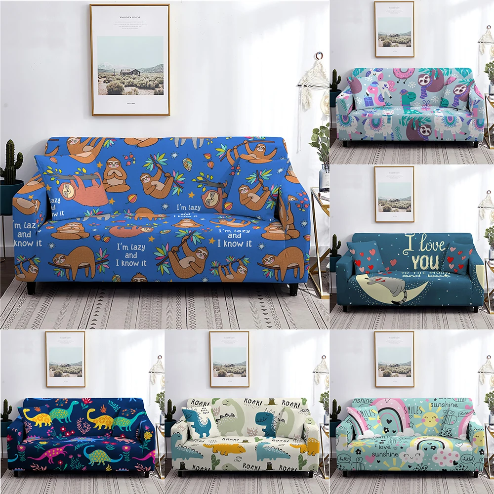 

Cartoon Sloth Dinosaur Sofa Cover Stretch Slipcover for Living Room All-inclusive Couch Covers Sectional Sofa Cover 1/2/3/4