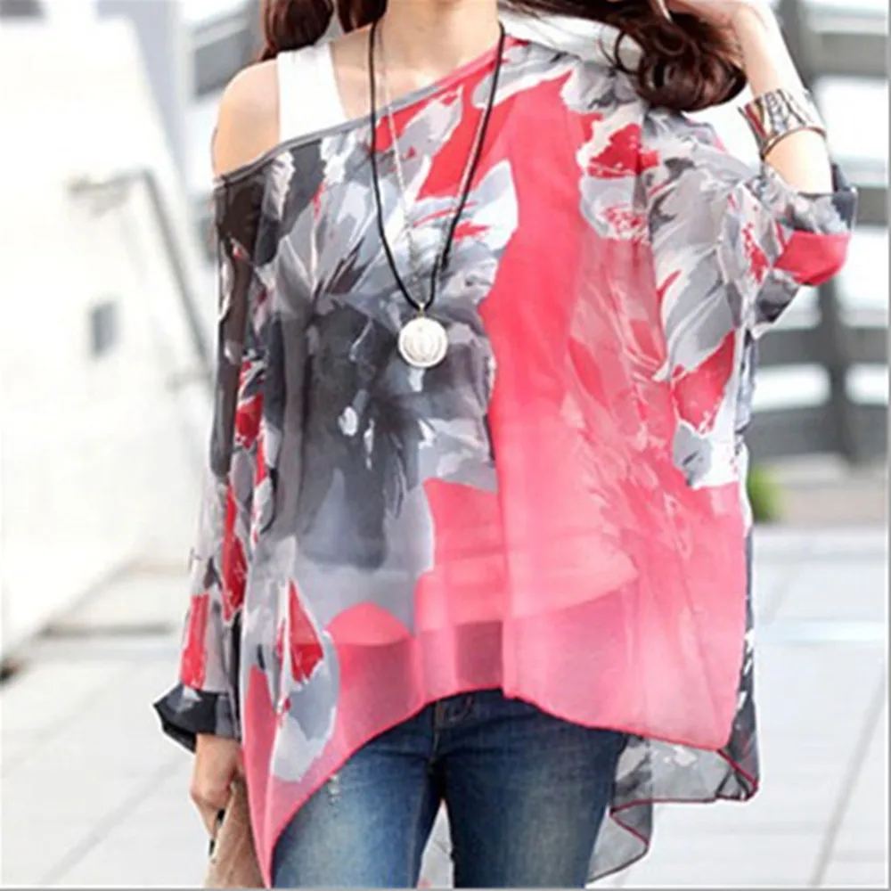 Женская шифоновая блузка с рукавом летучая мышь