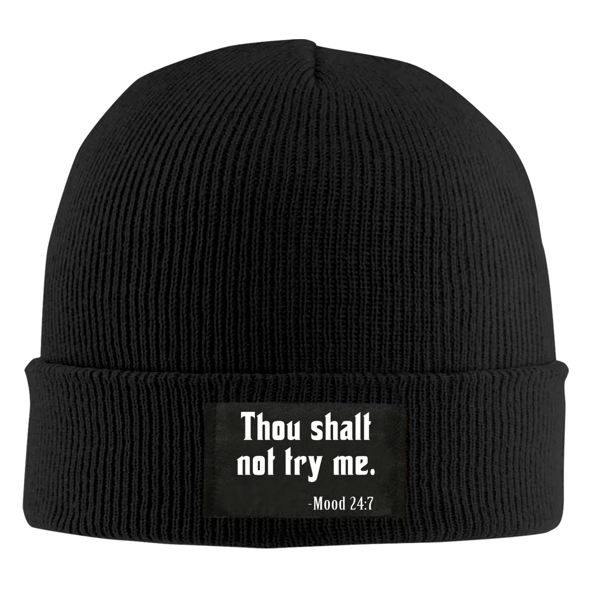 

Thou Shall Not Try Me Mood Beanie Hats For Men Women With Designs Winter Slouchy Knit Skull Cap