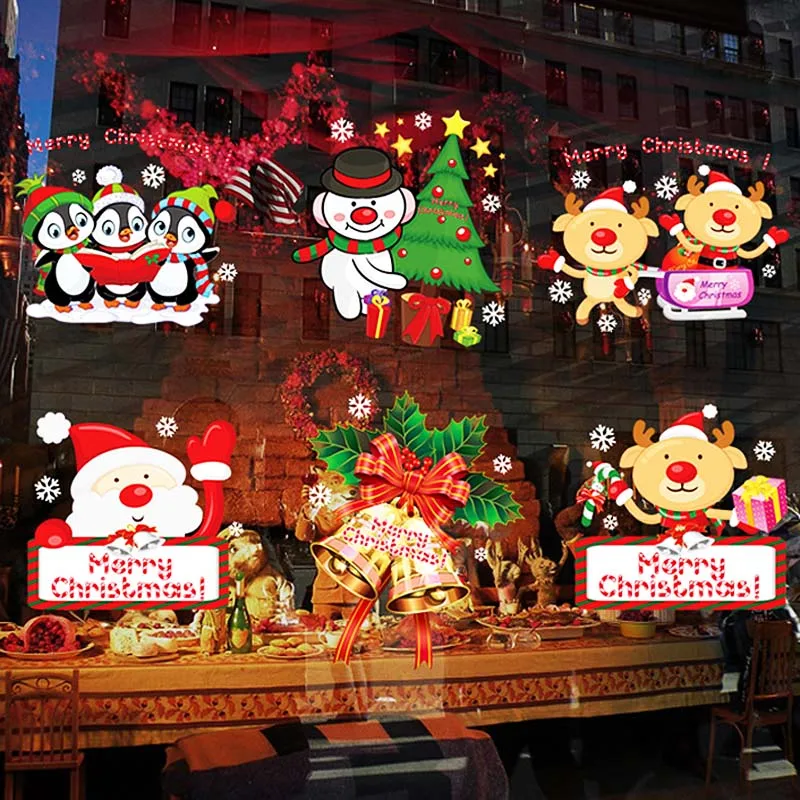 

DIY Merry Christmas Wall Stickers Window Glass Festival Decals Santa Murals New Year Christmas Decorations for Home Decor New