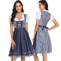 red blue plaid lady oktoberfest costume dress with apron german dirndl beer wench cosplay carnival halloween fancy party dress