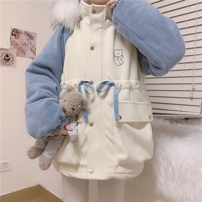 Зимнее Новое утолщенное теплое пальто-лоли с вышивкой и милым медведем японский