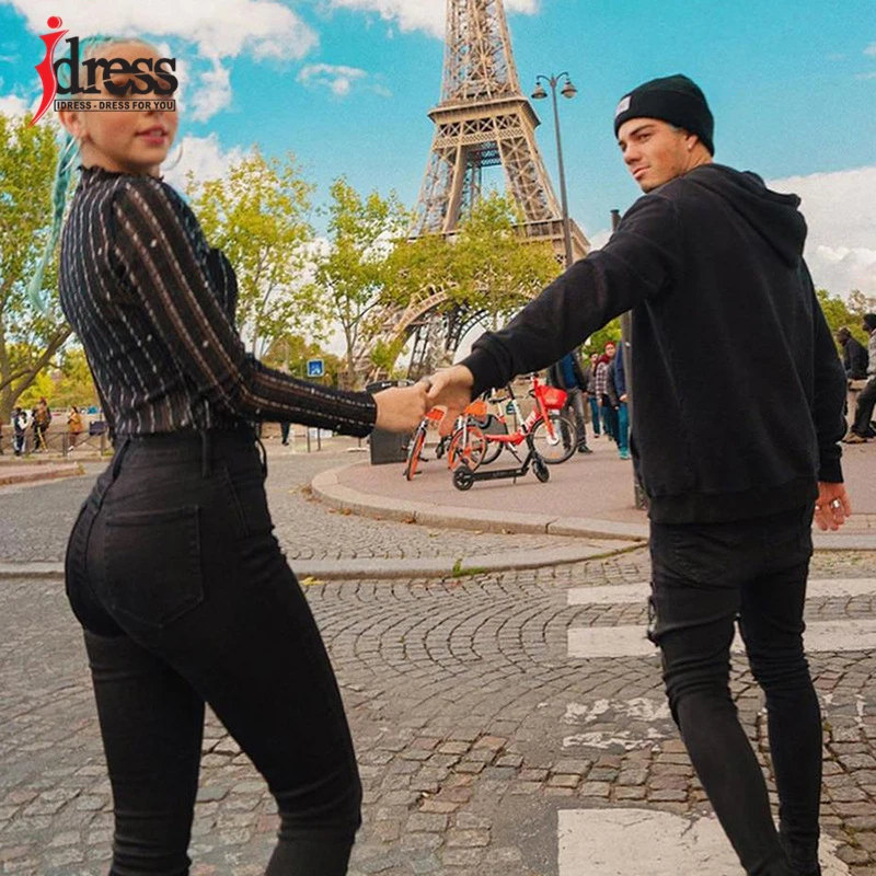 IDress осень зима боди Macacao Feminino Боди Комбинезоны для женщин сексуальный шикарный полосатый комбинезон с круглым вырезом