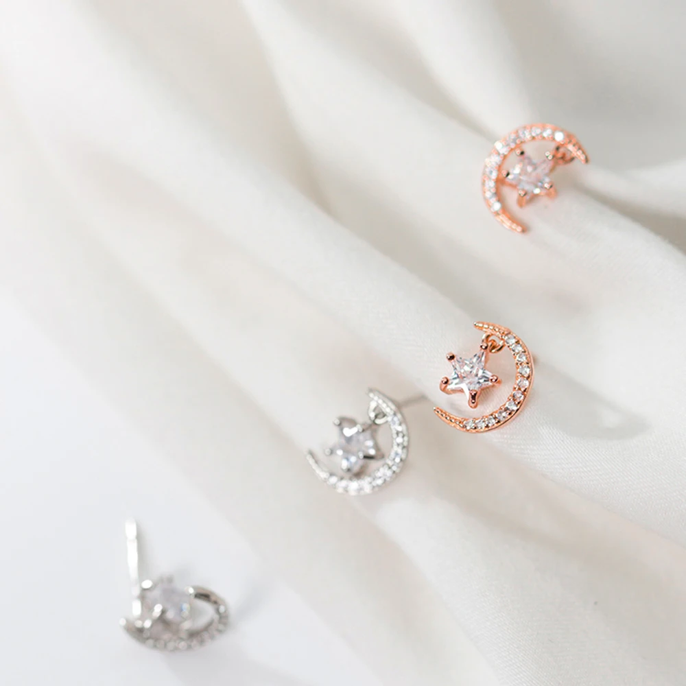 Женские серьги-гвоздики из серебра 925 пробы с Луной серебряные серьги | Украшения