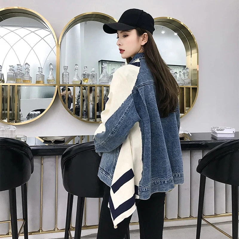 CHICEVER джинсовая женская куртка в стиле пэчворк хит цвета воротник с лацканами