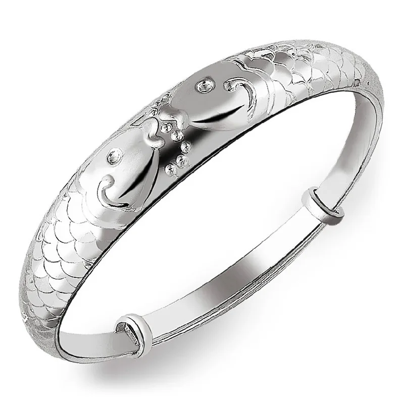 

S925 Silver Two Fish Love Blessing Luckiness Adjustable Bracelet Bangle For Women Girl Lady Wedding Birthday Gift Female Jewelry