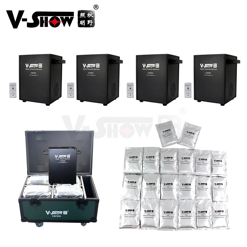 V show 4 шт 650W холодная искра машина с Чехол и 20 пакетов порошок Крытый фейерверк
