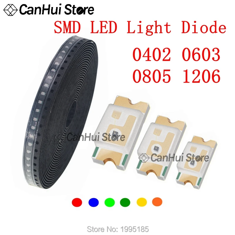 100pcs 0402 0603 0805 1206 SMD LED Red Yellow Green White Blue Orange light emitting diode Water Clear SMT Light Diode Set - купить по