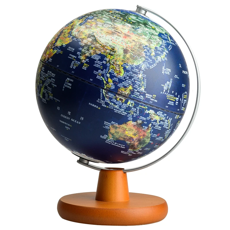 Made In Taiwan globe For teaching 25cm high definition wooden base LED globe Chinese and English bedside lamp Globe