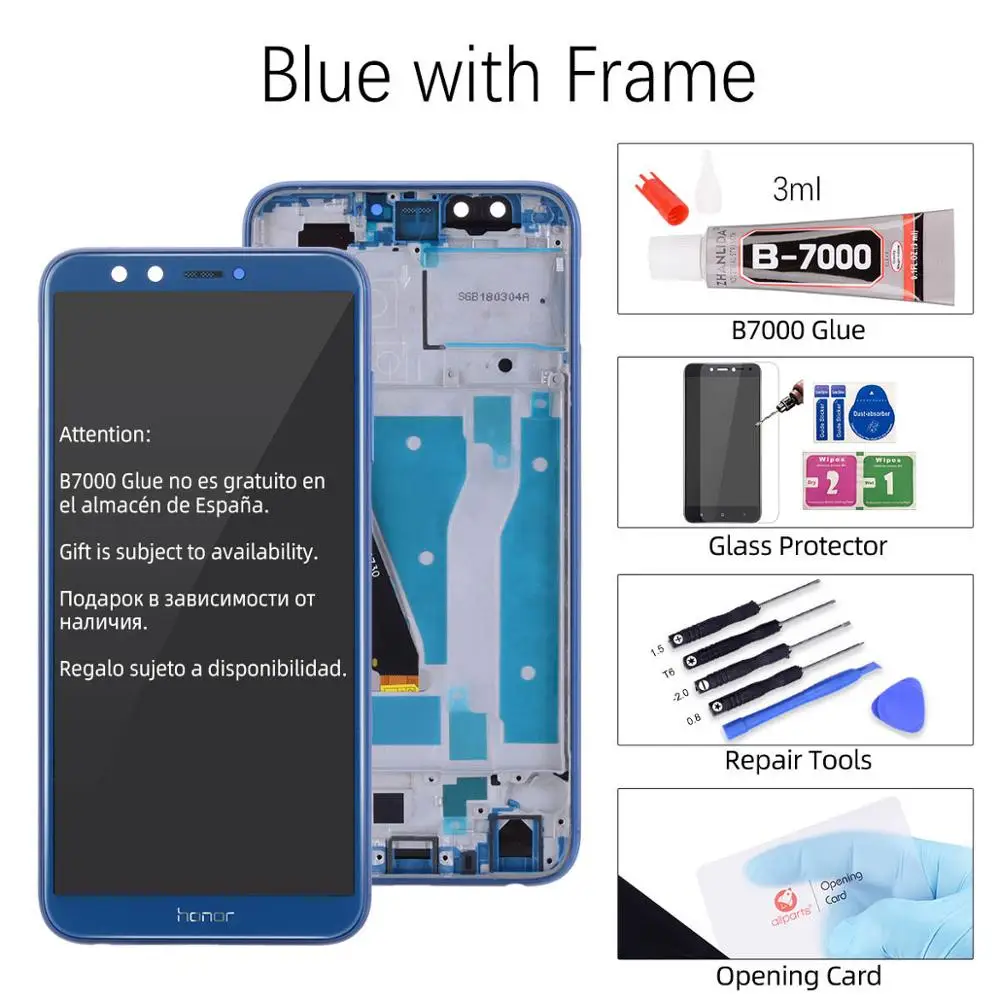 Blue with Frame Дисплей для HUAWEI Honor 9 Lite lld-al00 al10 tl10 LCD в сборе с тачскрином на рамке 5.65'' черный белый золото серый синий - Цвет: Blue with Frame