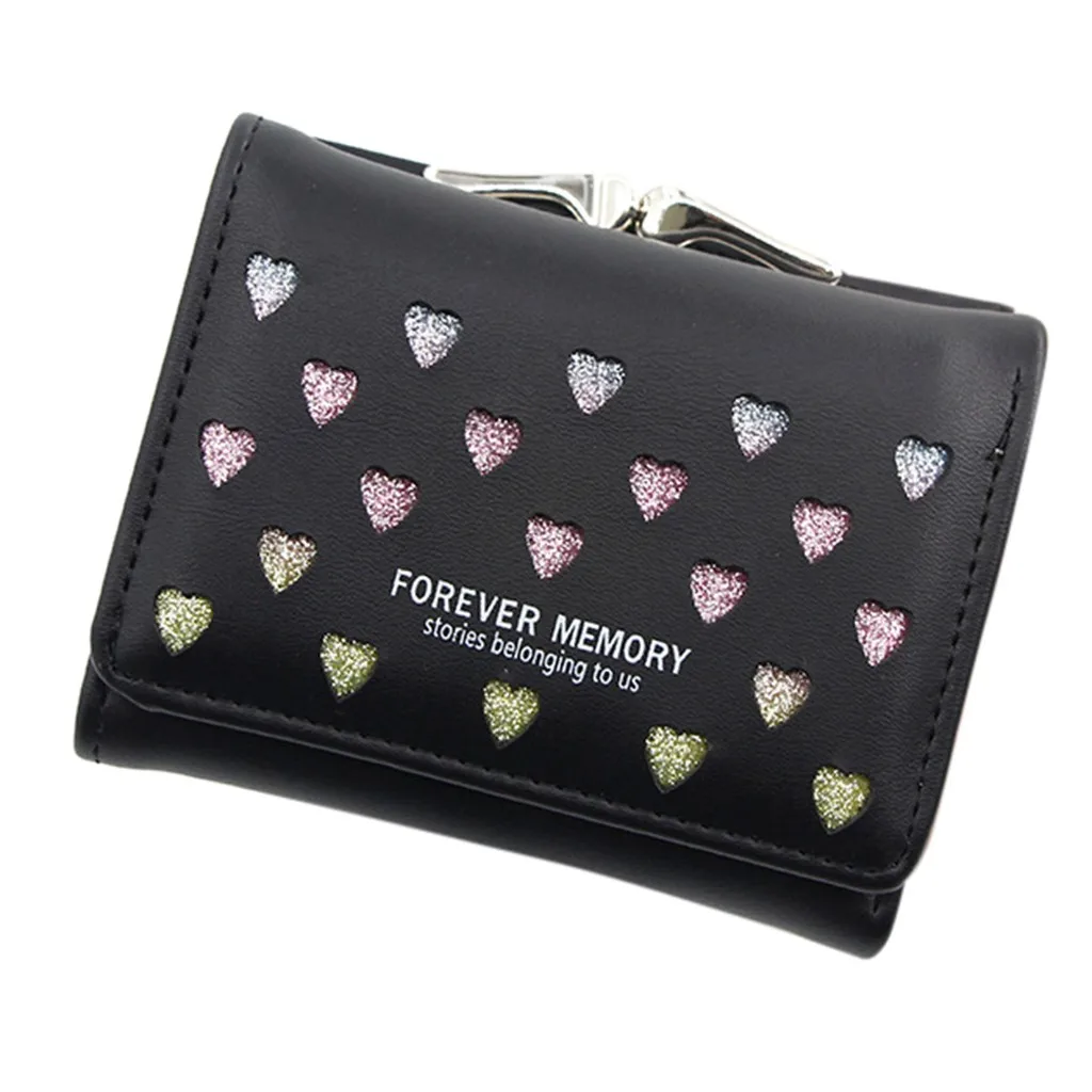 Женский кошелек для улицы с модным принтом Love сплошной цвет бахромой кожаный