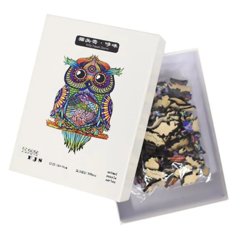 

Wooden Animal Puzzle for Kids and Adults Irregular Shape Elephant Owl 3D Jigsaw Educational Parent-Child Interactive Toys Gifts