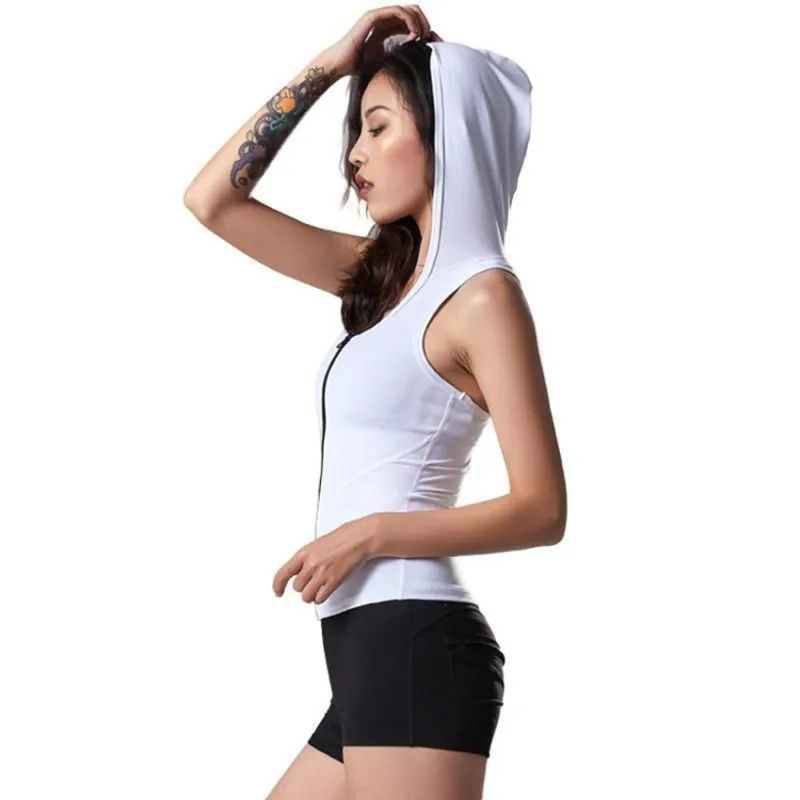 

New 2022 Beautiful Back Sexy Sports Vest Women's Hooded Sleeveless Yoga Clothes Stretch Tights Jersey Running Blouse Workout Clo