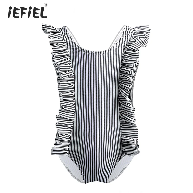 

Infant Baby Girls One-piece Baby Swimwear Sleeveless Bikini Striped Printed Ruffles Swimsuit Toddler Beach Swimwear Bathing Suit