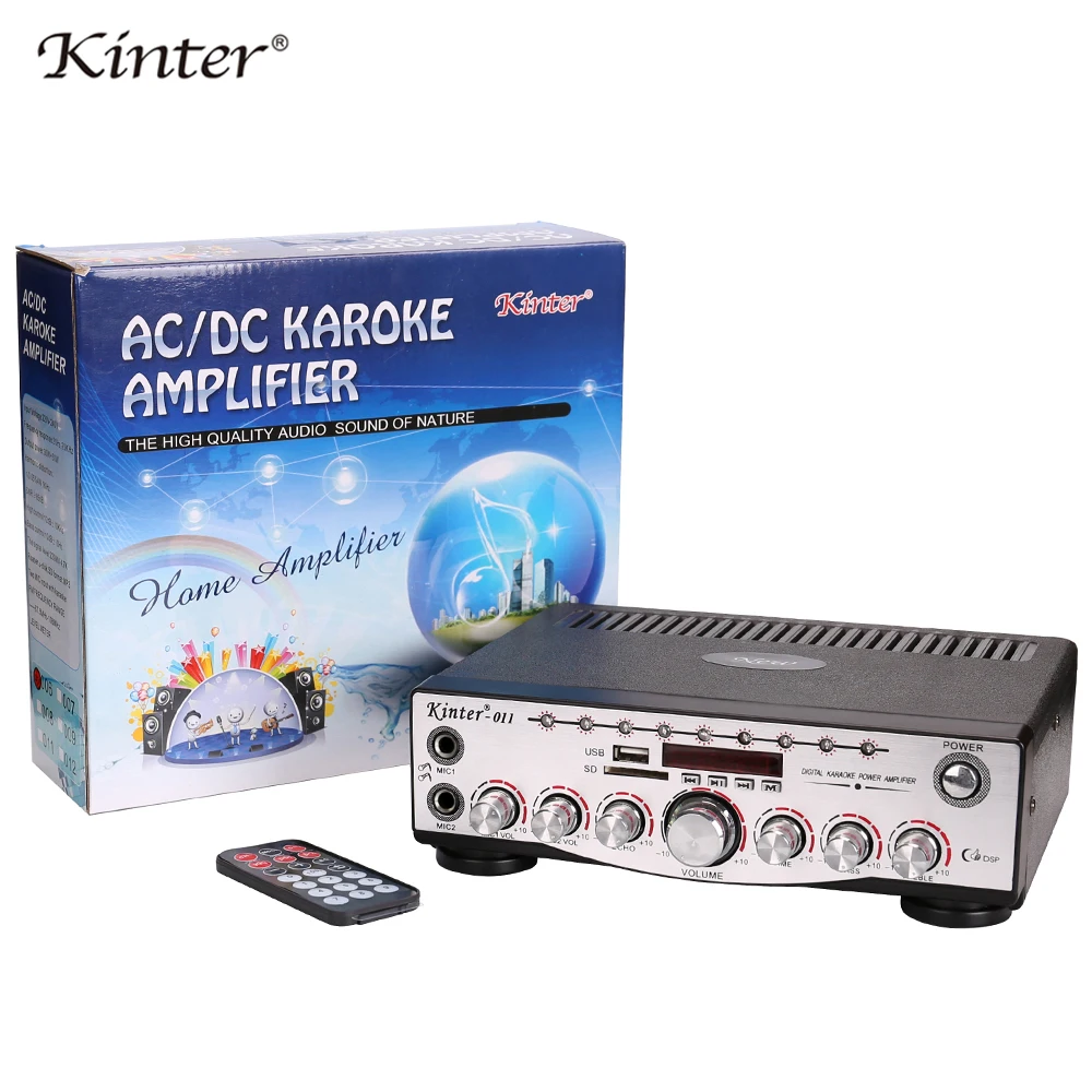 Kinter-011 hifi стерео караоке усилитель аудио с микрофоном usb sd вход 2.0CH 30 Вт FM радио Питание DC 12 В AC дома