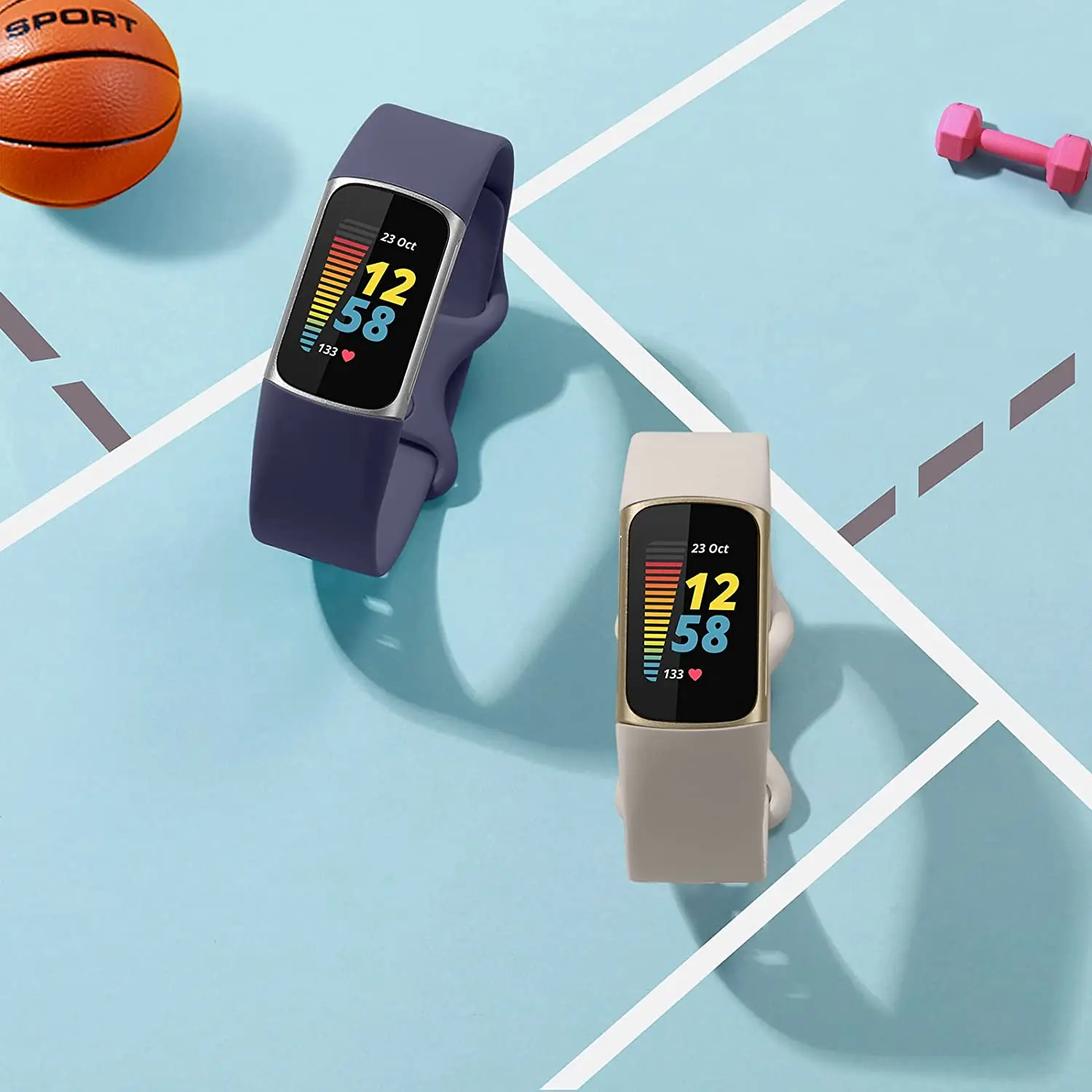 6-Pack Straps for Fitbit Charge 5 Watch Bands, Durable Soft Waterproof Sport Silicone Replacement Wristbands for Charge 5