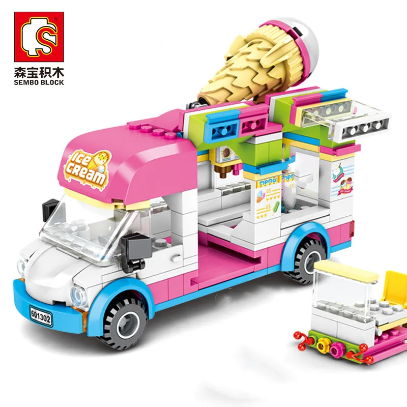 

SEMBO Friends Girl Snack Street View Food Store Building Blocks Ice Cream Shop Truck Takeaway Car Model Collectibles Gifts
