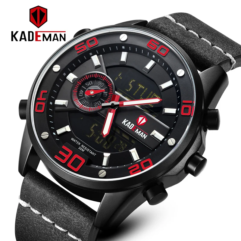 Часы наручные KADEMAN Мужские кварцевые роскошные брендовые светодиодные цифровые