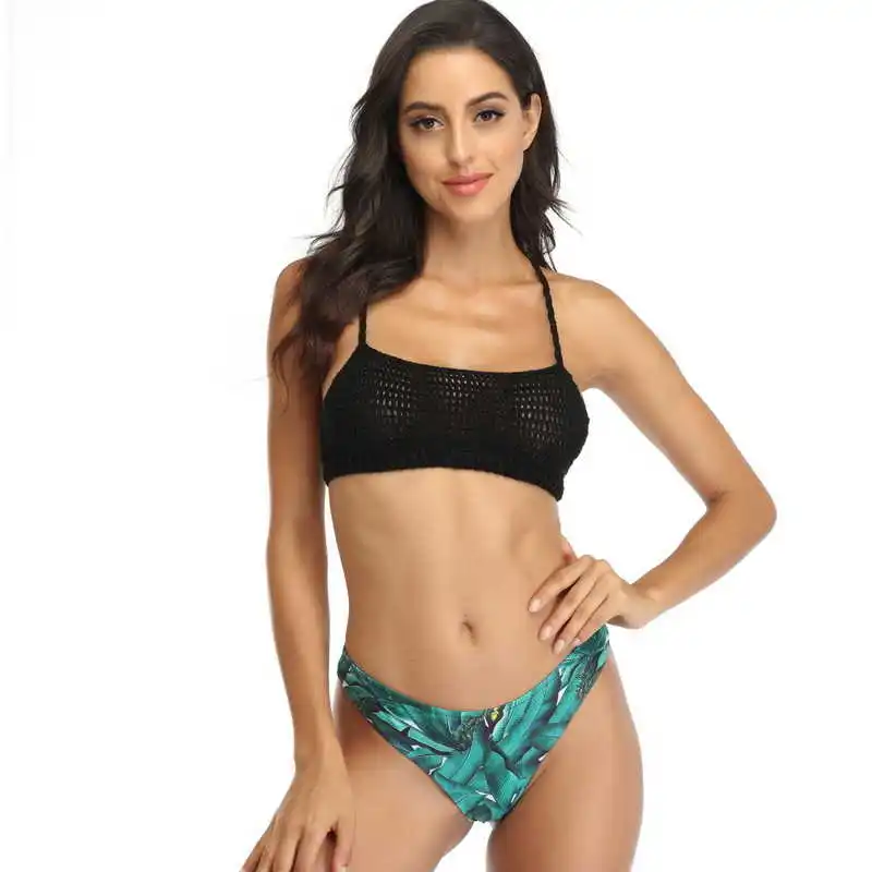 

String bikini women's swimsuit set 2020 new separate swimsuit crochet sexy black bikini 2 piece women's tender swimsuit swimming