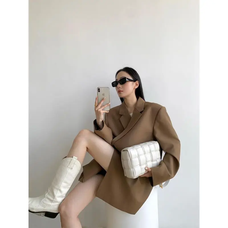 Autumn And Winter Women's Blazer Jacket Casual Solid Hidden Button Pocket Decorative Oversize Coat Fall 2022 Women Suit | Женская