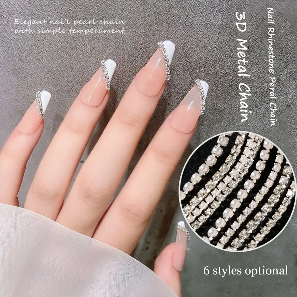 

Jewelry Accessory Metal Chain 3D Nail Art Decorations Shiny Nail Ornament Silver Nail Rhinestone Peral Chain