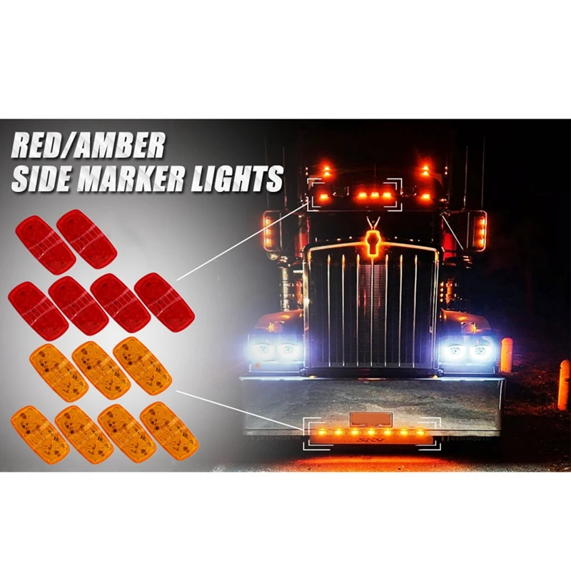 

Светодиодные фары для дома на колесах, габаритные огни для трейлера, двойные боковые огни Bullseye, 10 диодов (6 красных + 7 янтарных)