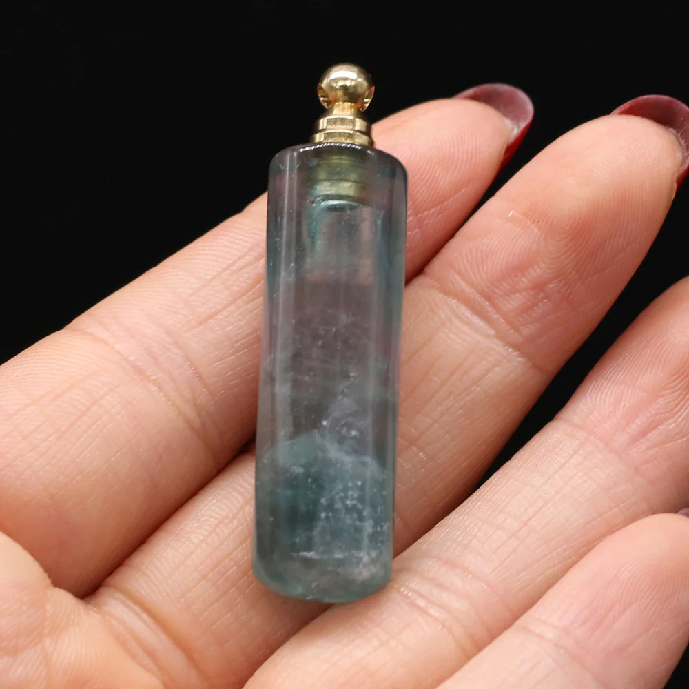 

Natural Stone Perfume Bottle Pendant Long Cylindrical Shape Fluorites Pendant Charms for Making DIY Necklace Gift Size 12x48mm