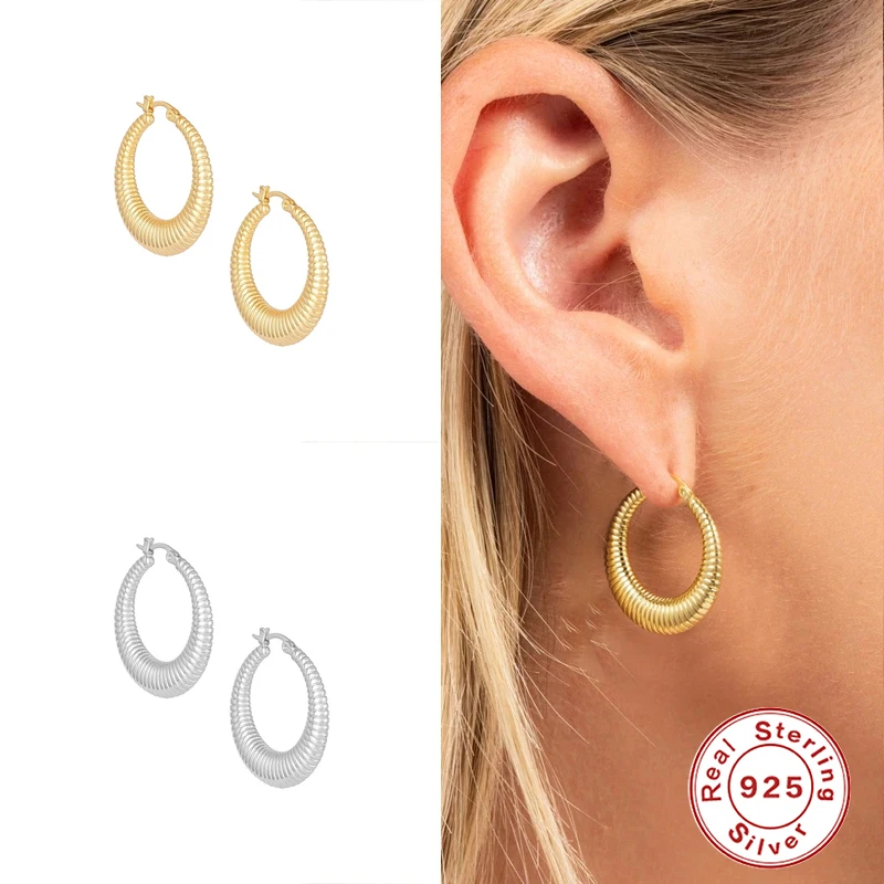 

Aide 925 Sterling Silver Hoop Earrings For Women 2021 Trends Glossy Croissant Twist Huggies Minimalist Pendientes Mujer Earrings