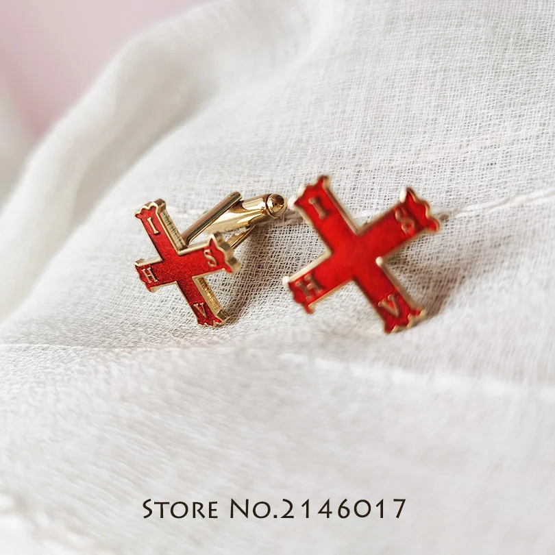 

1 Pair Freemason Red Cross Of Constantine Cufflink Masonic Sleeve Cuff Links Soft Enamel Free Masons Metal Button Craft Gift