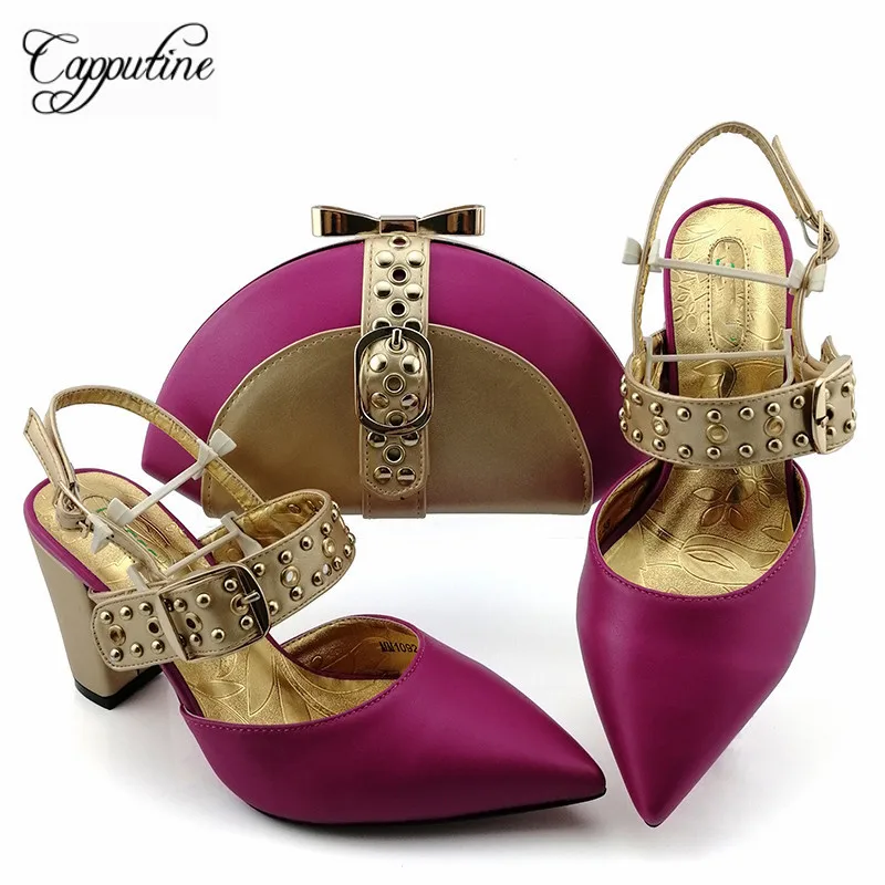 

Amazing magenta color spring/autumn sandals with handbag nice pointed toe shoes and bag sets MM1092, heel height 9cm