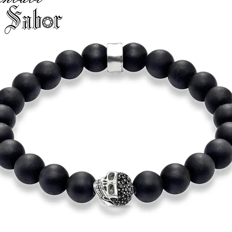 Ювелирные изделия бусины с черепом и 10 мм матовый черный обсидиан стрейчевый