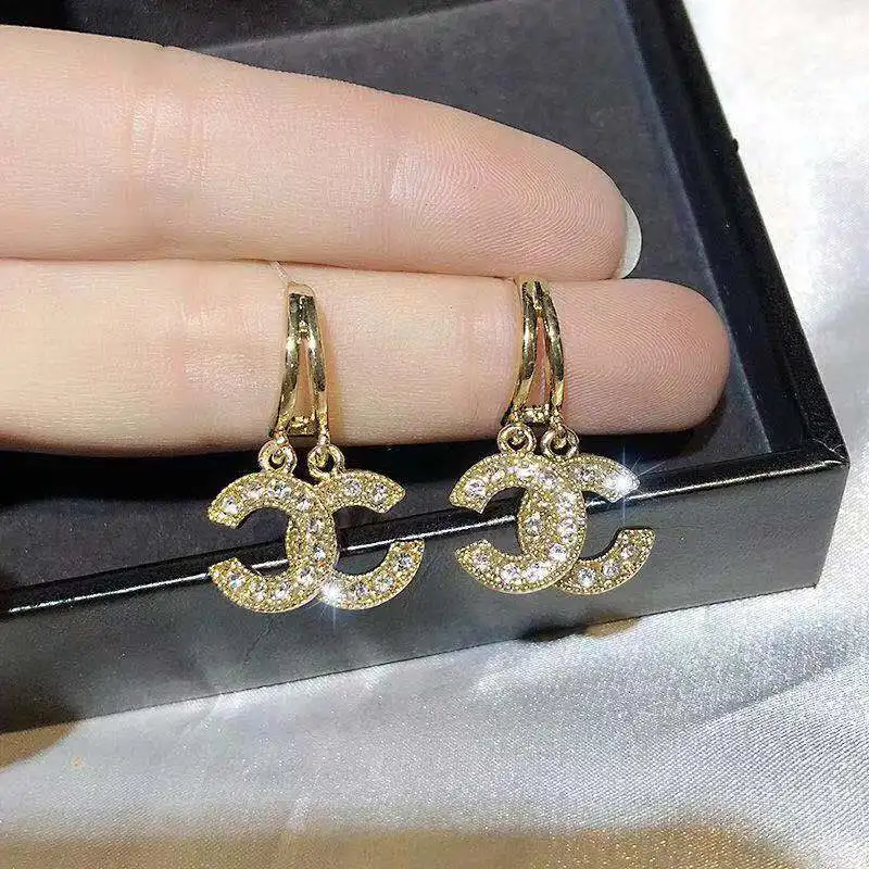 

New Double C-Shape Pendant Ear Stud Fashion Gold Color Earrings for Women Simple Female Wedding Trendy Zircon Jewelry Wholesale