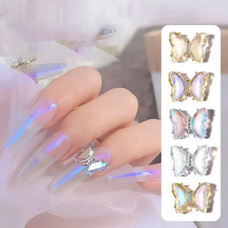 

Zircon Nail 2PC Rhinestones Jewelry 3D Butterfly Aurora Glitter Sequins Nail Art