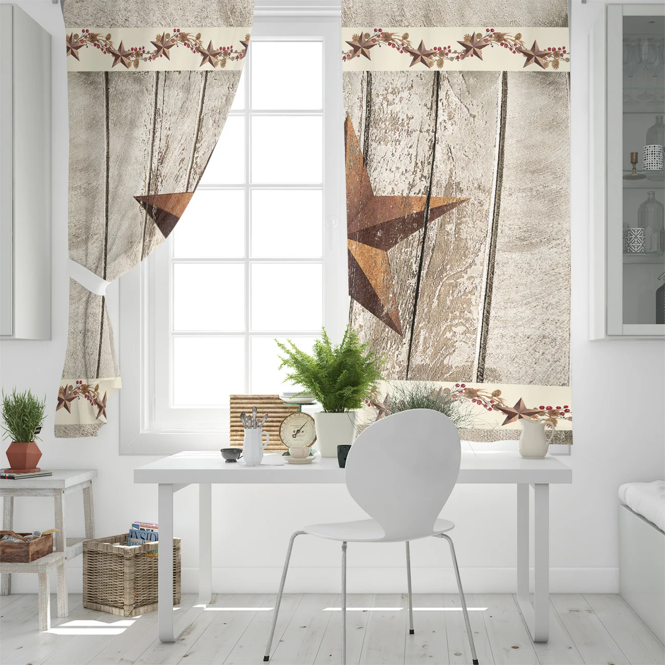 Винтажные оконные занавески с принтом в виде пентаграммы дерево деревенском