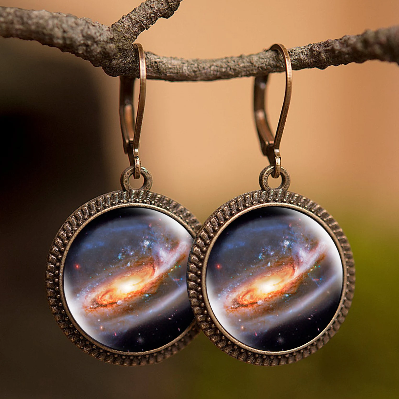 18 Новое поступление Nebula Galaxy серьги желтого неба висячие серьги солнечная система космическая Вселенная стеклянные ювелирные изделия подарок для женщин - Окраска металла: 18