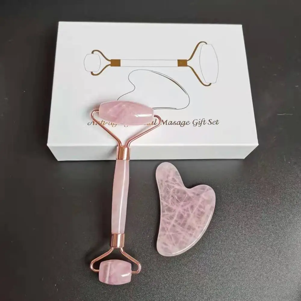 

Natural Rose Quartz crystal Face Roller Pink quartz Guasha Tool