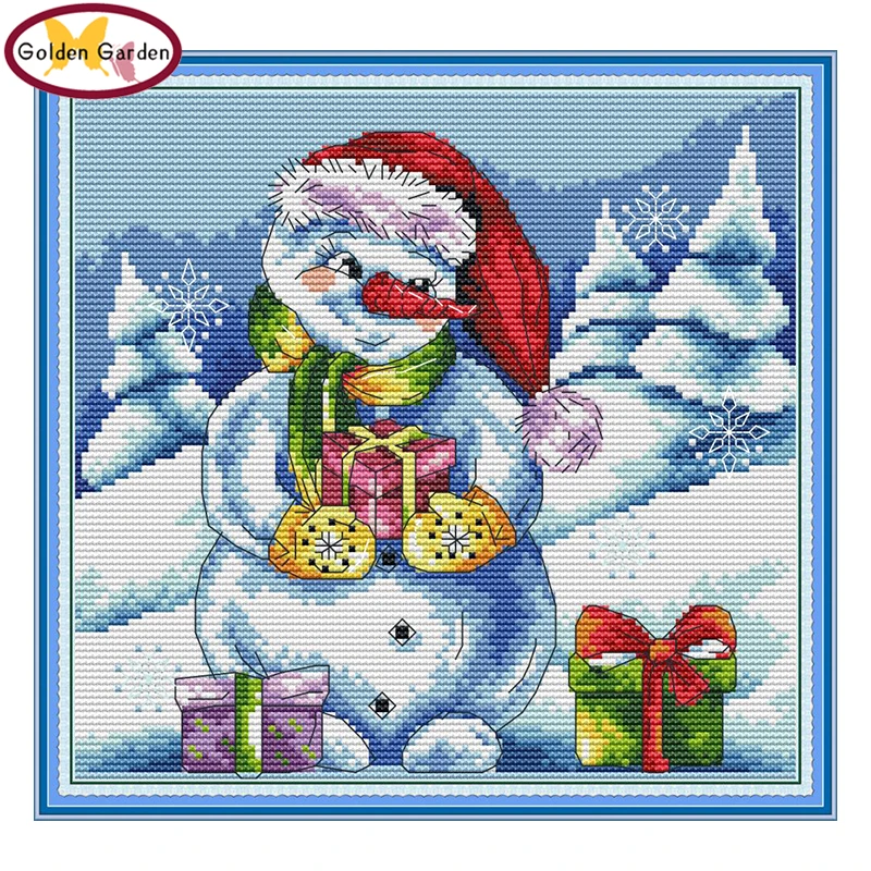 

GG The Snowman' Christmas Gift Painting Counted Cross Stitch Embroidery Needleworks Set Joy Sunday Printed Cross Stitch for Kids