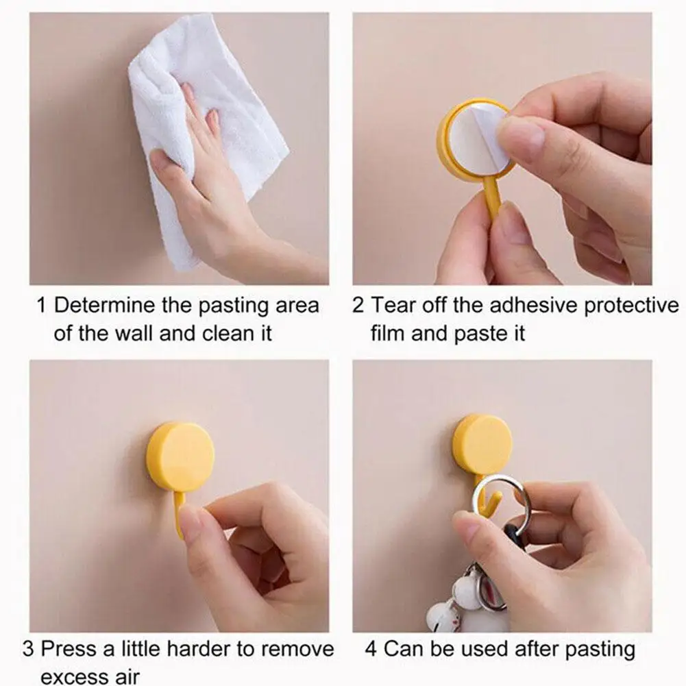 

10 Packs Of Sticky Hooks Cute And Creative Sticking Hooks Wall Decoration Hole-free Wall Stickers Color Small Hooks