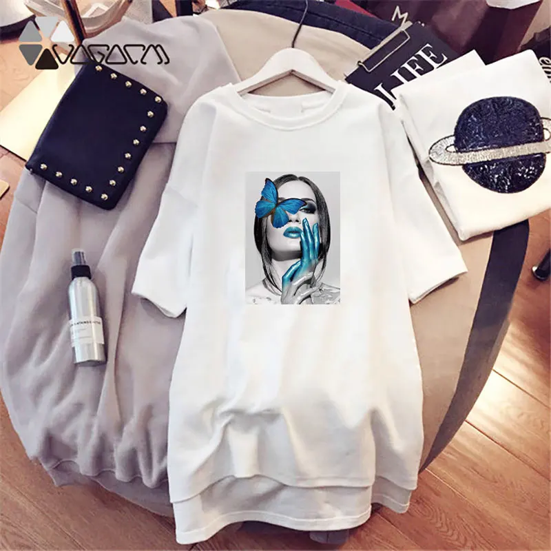 Летние женские платья Повседневная Свободная черная женская футболка с