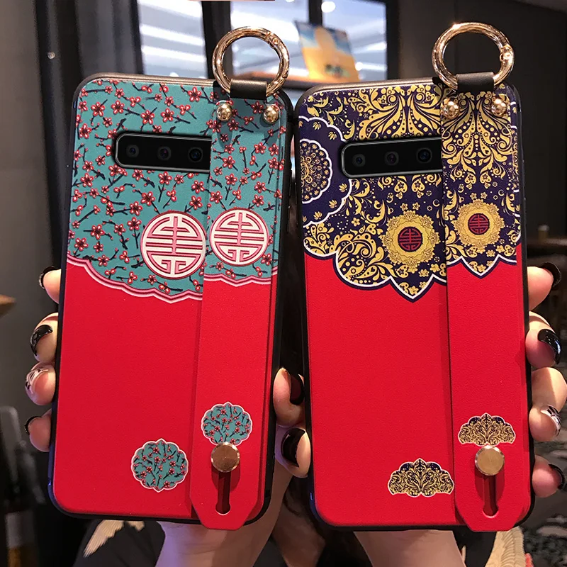 For Samsung Note8 Note9 Note5 S6 S7 edge S8 S9 Plus A6 A7 A8 A9 S Star Lite Chinese Style Pattern Phone Case With Wrist Strap |