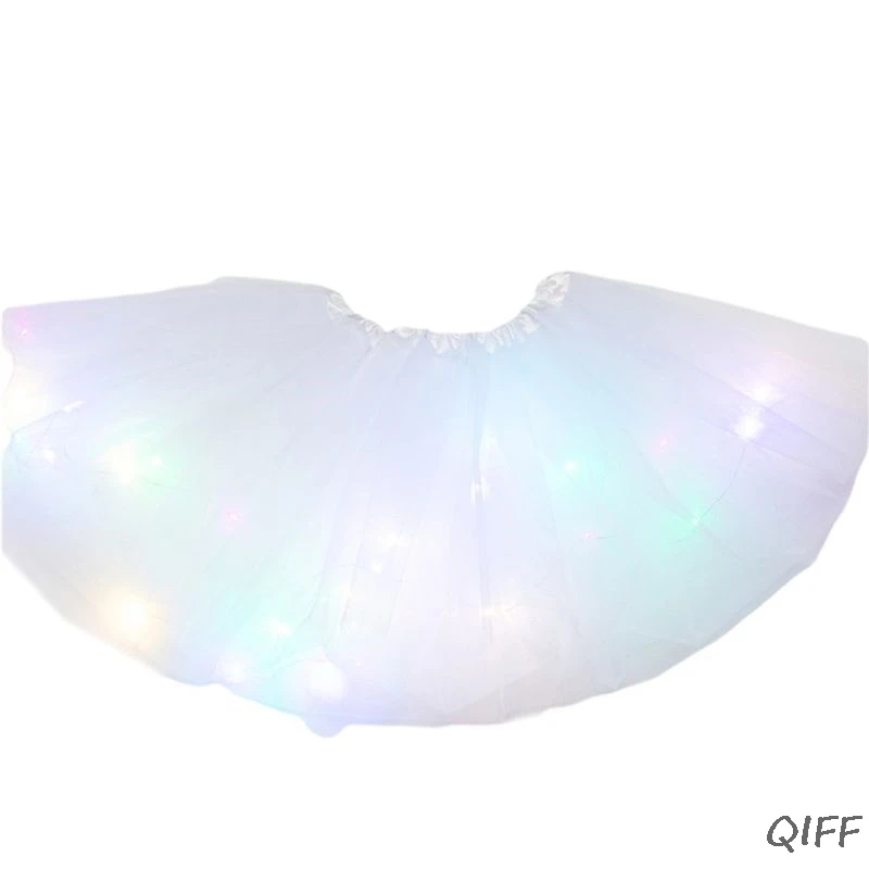 

Women Girls Neon LED Dance Tutu Skirt Pleated Layered Tulle Light Up Short Dress
