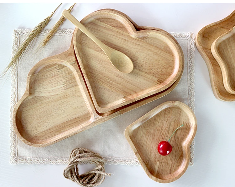 Japan Style Wooden plate love breakfast plate western bread plate star snack plate oak grid Tray