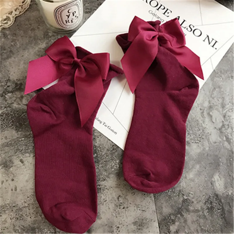 

Summer 1 Pair Lolita Style Japanese Maiden Lovely Woman Candy Color Bow Short Cotton Socks High Quality