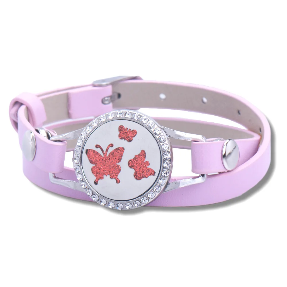 

Butterfly aromatherapy bracelet, black leather essential oil diffuser, box bracelet, scented stainless steel perfume bracelet