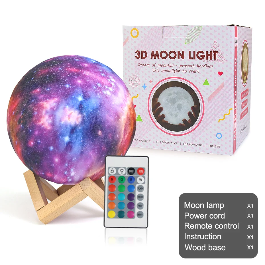 Galaxy Moon Lamp 3D Print Starry Night Light Touch USB Rechargeable 16 Colors Changing Remote Control Kids Gifts for Home Decor images - 6