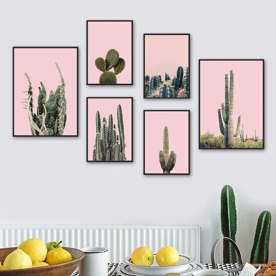 

Cactus Green Tropical Plants Pink Wall Art Canvas Painting Nordic Posters And Prints Wall Pictures For Living Room Decor