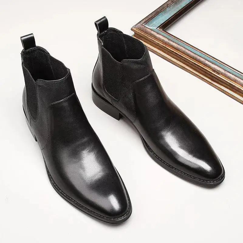 

Luxury Men's Boots Casual Man Shoes Black Brown Slip On High Quality Ankle Boots Wedding Office Formal Dress Leather Shoes Men