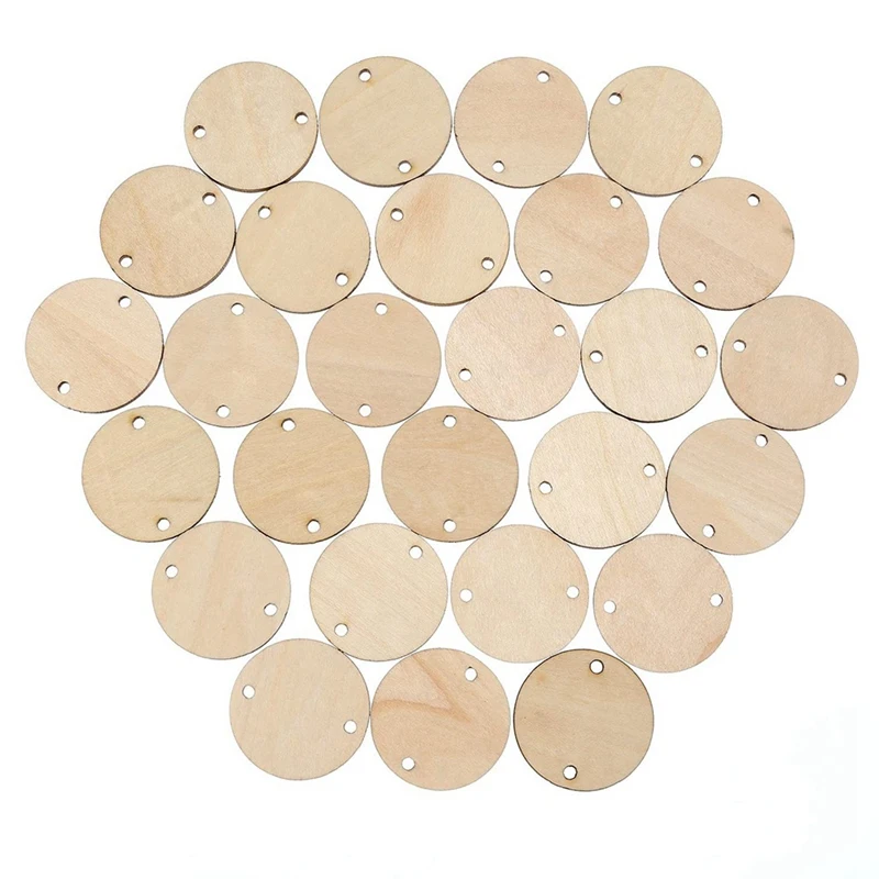 

100 Pieces Circle Wooden Tags Birthday Board Tags with 2 Holes for Birthday Board Chore Board DIY Crafts, 1.5 Inches