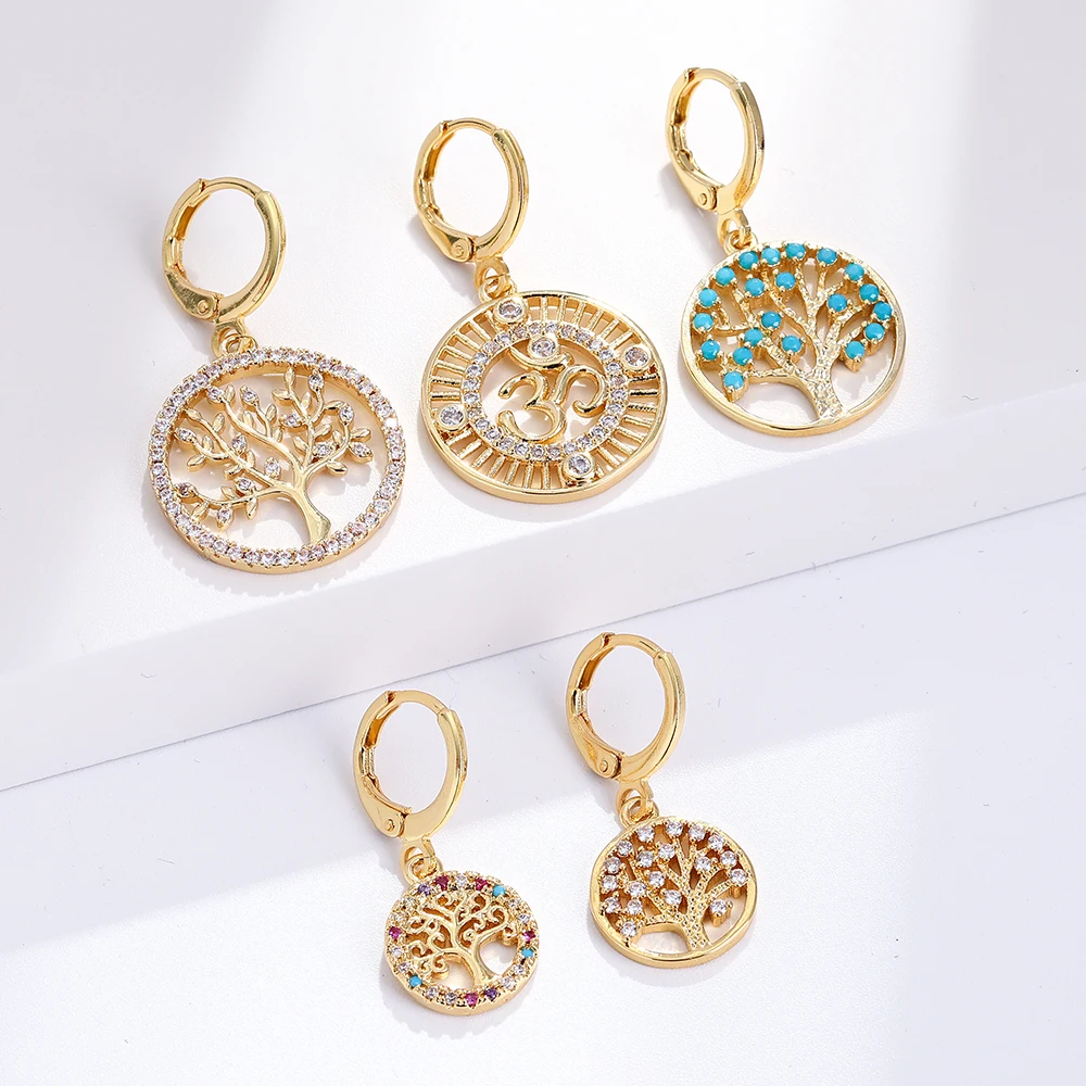 

Tree Hoop Earrings for Women Plant Dangle Earrings Gold Geometric Ear Rings for Female Cubic Zircon CZ Party New Fashion Korean